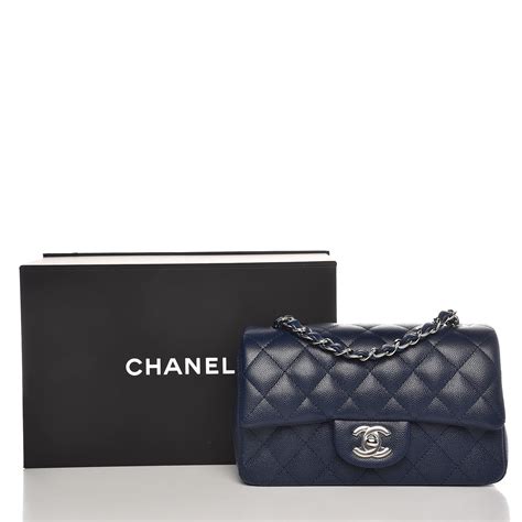 Chanel Navy Quilted Caviar Rectangular Classic Mini Flap Bag 